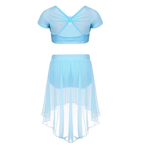 UK Girls Lyrical Praise Dance Dress Ballet Gymnastics Leotard Top+Skirt Costume - Picture 16 of 36