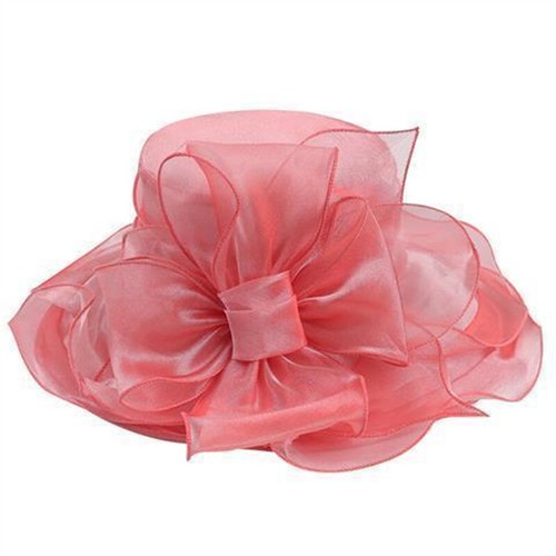 Lady Organza Mesh Hat Sun Folding Wide Brim Tea Party Cocktail Flower Retro - Picture 1 of 15