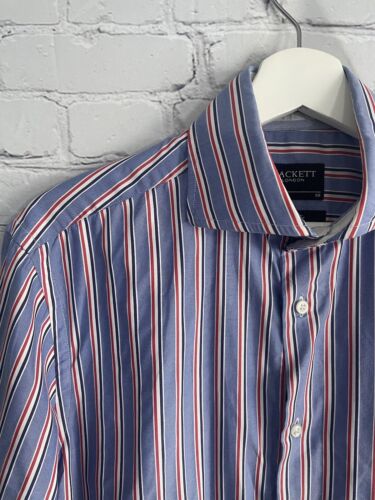 Hackett Slim Fit Striped Formal Shirt Red White Blue 15.5in Neck - Picture 3 of 8