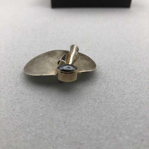 925 Silver PB Modernist Brooch Pendant Sterling Pin Hematite Hallmarked Gift - Picture 7 of 15