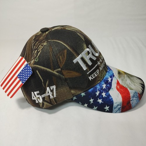 TRUMP Hat Keep America Great USA Flag Bald Eagle 45-47 Camo2 NEW W TAGS - Picture 5 of 14