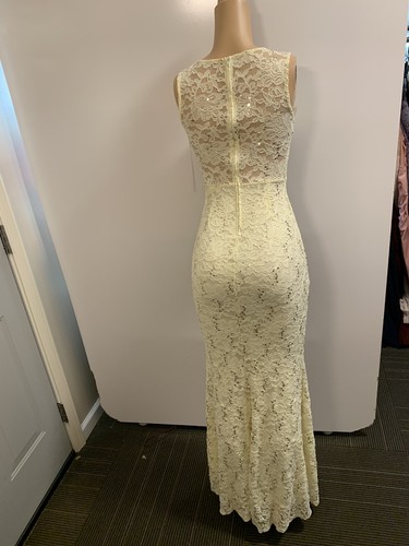 Damen Junior gelbe Spitze Pailletten Bodycon Meerjungfrau ärmellos Maxikleid Größe (S) - Bild 10 von 10