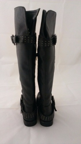 XOXO BRIANNA Black Faux Leather Knee High Boots Studded Womens Size 6 Medium B M - Picture 5 of 11