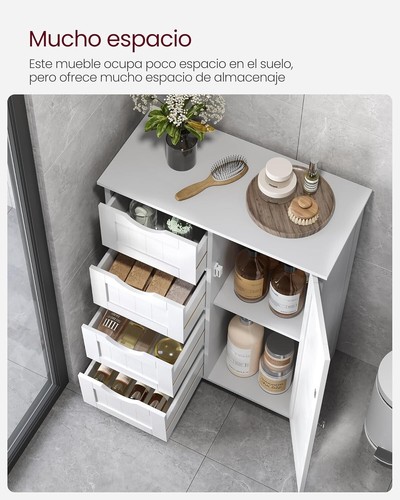 Armario de Baño Estrecho con 3 o 4 Cajones y Estante Ajustable, Compacto - Imagen 6 de 20