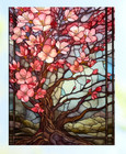 Cherry Blossom Tree Faux Stained-Glass WINDOW CLING Size 10.3" Vinyl