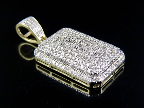 Men's 10K Yellow Gold Real Diamond Dome Pillow Pendant Charm 0.7 ct 1.2" - Picture 2 of 7