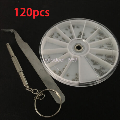 120PCS Tiny Clock Watch Screws Nuts For Eye Glasses Spectacles Repair Kit Tool - Picture 9 of 10