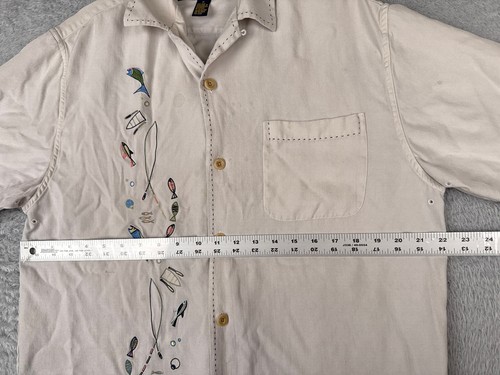 Nat Nast Shirt Mens Medium Ivory Embroidered Fish Fishing Silk Short Sleeve Camp - Picture 10 of 16