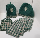Kitchen Towel Set Pot Holder Quilted Toaster Cover Green Hearts Country Towels