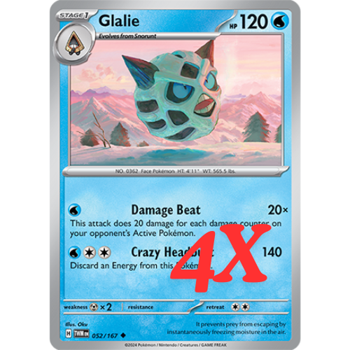 4X Pokemon TCG Glalie 052/167 Twilight Masquerade Regular Card English 2024 NM - Bild 1 von 1