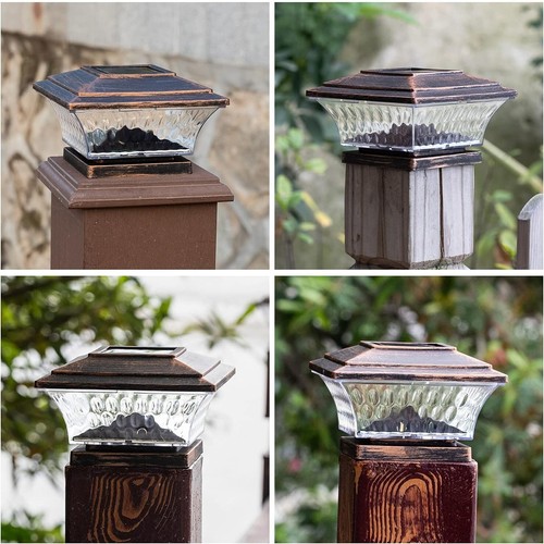 Brushed Copper Solar Post Cap Lights - 12pk LED Outdoor Lighting with Dual Modes - Picture 7 of 9
