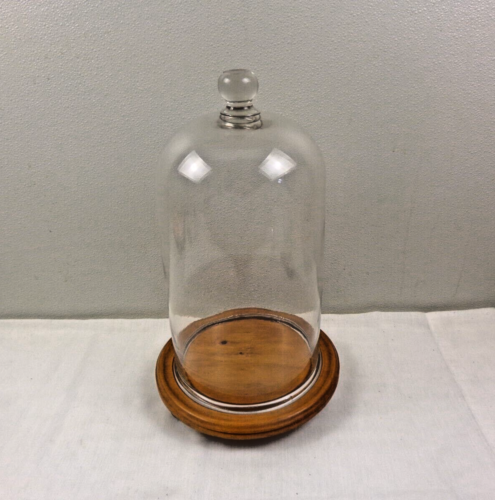 Antique Large Hand Blown Thick Glass Cloche Dome w/Wood base 17" w/out Base - Picture 2 of 16