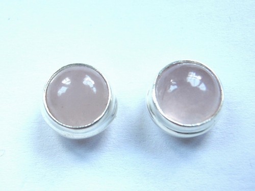 Rose Quartz Round 925 Sterling Silver Stud Earrings - Picture 2 of 3