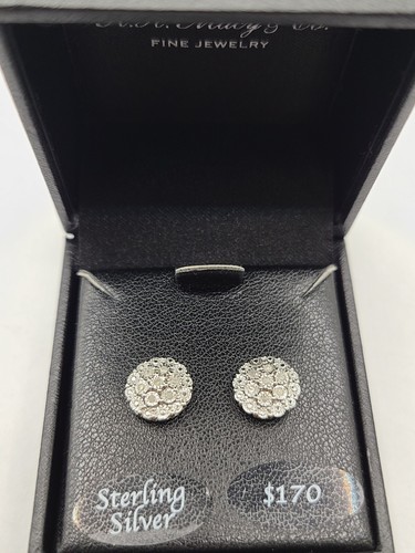 R.H. MACY & CO~ 1/10 CTTW & Sterling Silver Bridge Diamond SS Stud Earrings