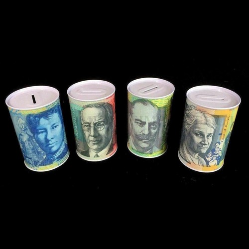Money Tin Australian Box Jar Piggy Bank Coin 10 20 50 100 Dollar Notes AU Design - Picture 3 of 10