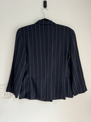 ARMANI COLLEZIONI Vintage 2k Striped Navy Wool Blend Notched Collar Blazer sz 8 - Picture 6 of 9