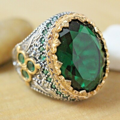 Argent sterling 925 fait main authentique turc Emerald Femmes bague taille 6-9 Argent sterling 925 fait main authentique turc Emerald Femmes bague taille 6-9