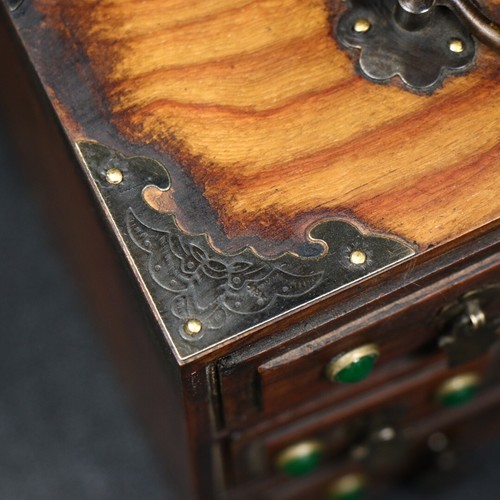 Collect China old Rosewood inlay green jade gems drawers jewelry box decoration - Picture 8 of 9