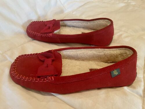 Ralph Lauren Mabel II Red Leather Upper Sheep Fur Slipper Loafers Women’s 9 - Picture 3 of 7