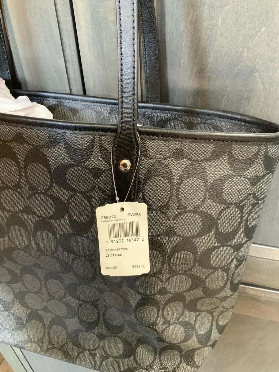 Women's COACH Signature City Zip Tote. F58292. Black Smoke Women's COACH Signature City Zip Tote. F58292. Black Smoke