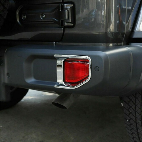 Chrome 2PCS Rear Bumper Fog Light Lamp Cover Trim For Jeep Wrangler JL 2018-2022 - Picture 5 of 7
