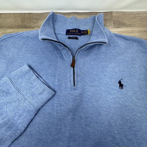 Polo Ralph Lauren Estate Rib Blue Strickpullover Herren XXL 1/4 Zip Pullover