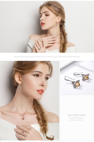 925 Sterling Silver Orange Bee Animal Drop Earrings fit European Luxury Jewelry - Picture 9 of 9
