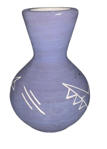 Handmade Artist Signed Bisque Southwestern Etched Pottery Vase Blue 4.5” - Picture 2 of 7