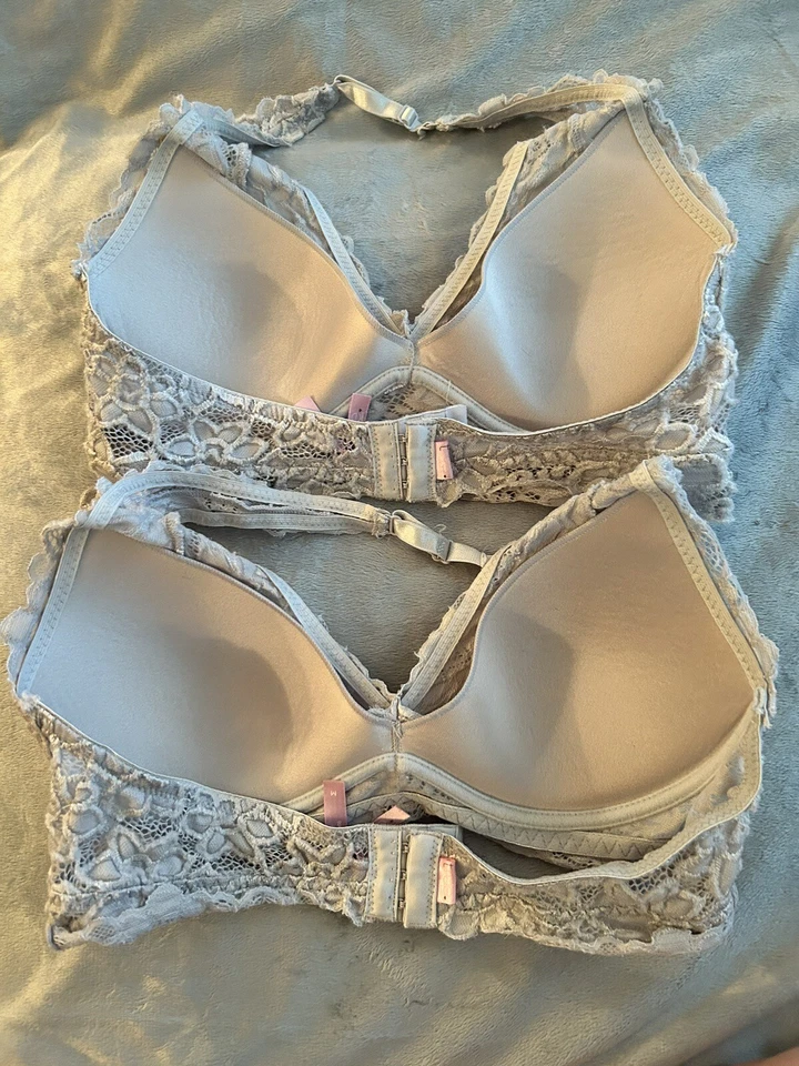 True By Rue 21 Gray Bralette Halter Strap Crochet Lace 2 Bra Lot Size Medium - Image 4 of 4