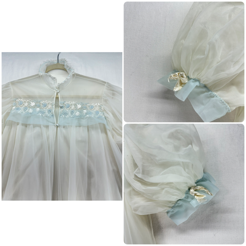 GOTHAM GOLD STRIPE Vintage Nightgown Robe Set Chiffon & Nylon White & Blue 32/S - Picture 14 of 17