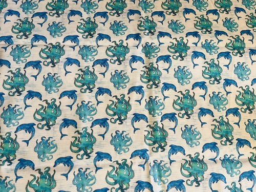 Dolphin Octopus Fabric Cotton Fabric BTHY 18”X 44" Great Colors! - 第 2/2 張圖片