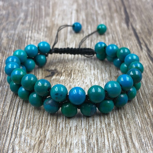 Chrysocolla Gemstone Macrame Thread Knotted Round Beads Women Bracelet For Gift - Picture 4 of 6