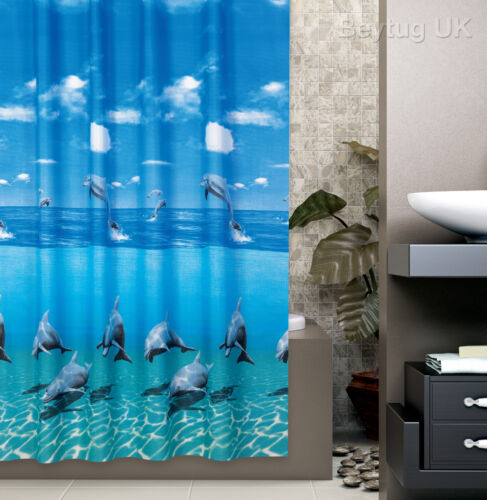 Extra Wide Bathroom Fabric Shower Curtain White Grey Blue 240 Wide by 180cm Drop - Picture 57 of 108