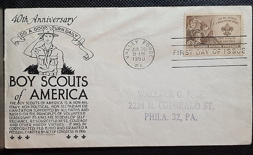 (USA-215) USA 1950 FDC #995 Boy Scouts of America Valley Forge PA addressed - Picture 1 of 2