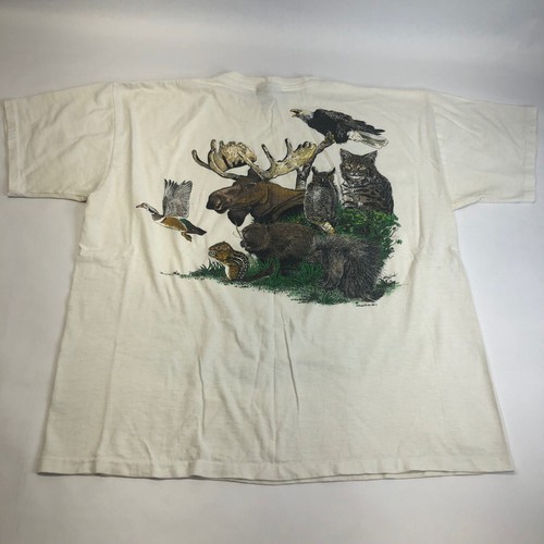 VTG Woolrich Wildlife Nature Animals Graphic Tee L Single Stitch Double Sided - Picture 2 of 18