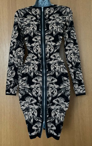 Vestido ceñido al cuerpo formal ceñido al cuerpo Karen Millen negro marrón estampado floral siciliano tejido - Imagen 6 de 8