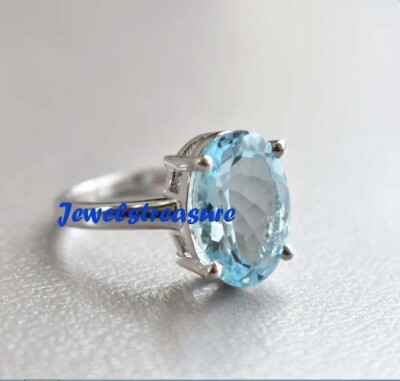 Natural Blue topaz Gemstone with 925 Sterling Silver Ring For women's # ...