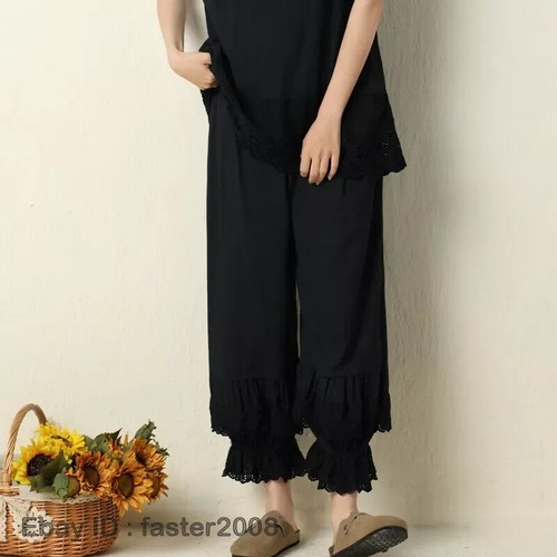 Women Bloomers Pants Trousers Layered Lace Trim Ruffle Loose Casual Retro - Picture 4 of 23