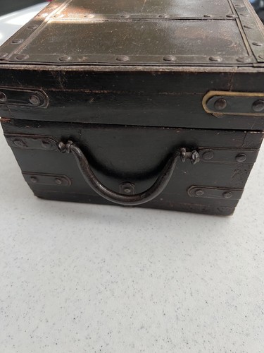 Vintage Handmade Wooden Keepsake Box Treasure Chest W/ Iron Handles & Nailheads - Picture 10 of 15