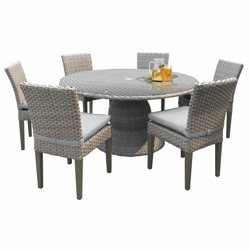 Oasis 60 Round Glass Top Patio Dining Table With 6 Chairs And Cushions For Oasis 60 Round Glass Top Patio Dining, 6 Chair Round Glass Dining Table