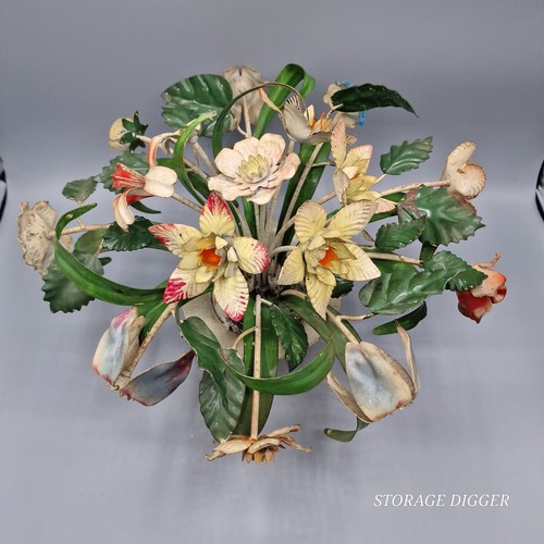 Vintage Italian Tole Flowers/Floral Bouquet Arrangement Sculpture in Pot 9" - Picture 2 of 17