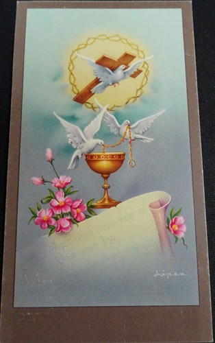 ESTAMPA HOLY CARD PRIMERA COMUNION COLEGIO DE LA ESPERANZA 1969 SEVILLA   CC1362 - Foto 2 di 2