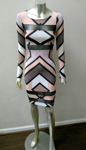 NWT-FIRE-LOS-ANGELES-GEOMETRIC-MOD-BODYCON-SHEER-MIDRIFF-amp-HEM-WIGGLE-DRESS-XS