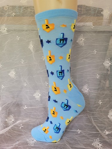 Victorian Trading Blue Yellow Dreidel Hanukah Trouser Socks 13B