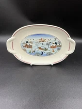 Villeroy Boch Naif Christmas Oval Platter Pickle Dish Handled 10 inch