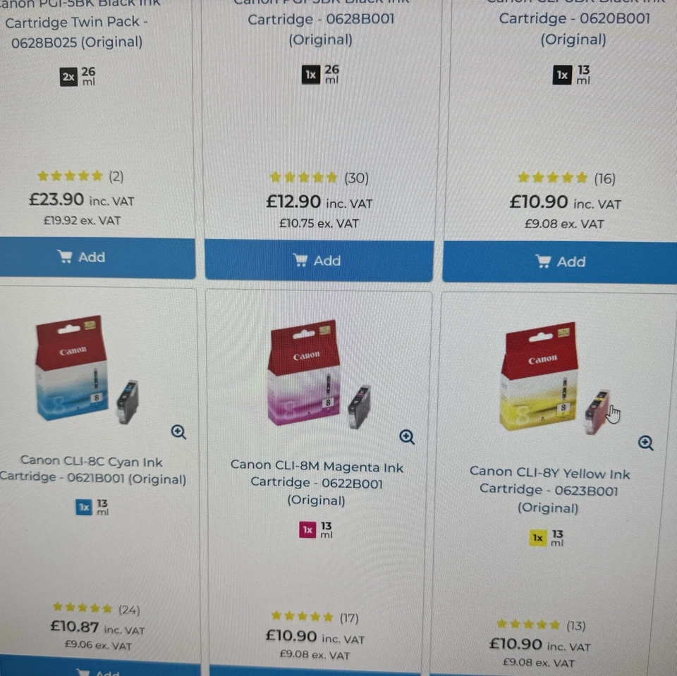 4 GENUINE CANON 8 CYAN MAGENTA YELLOW BLACK INK CARTRIDGE CLI-8C/8M/8Y/8BK - Image 3 of 3