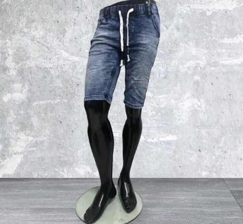 Herren Bermuda Denim Jeans Sommer Stone Washed Basic Mode Blau Kurze Strand Hose - Picture 5 of 12