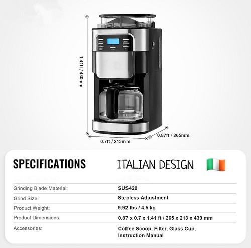 Grind And Brew Coffee Maker ➡️ Italian 🇮🇹 Design Automatic "TOP of the LINE"‼️ - Picture 12 of 12