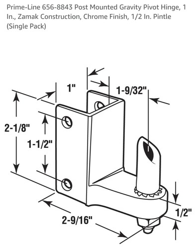 Stall Door Post Mounted Gravity Pivot Hinge, 1 In., Zamak Construction, - Picture 2 of 2