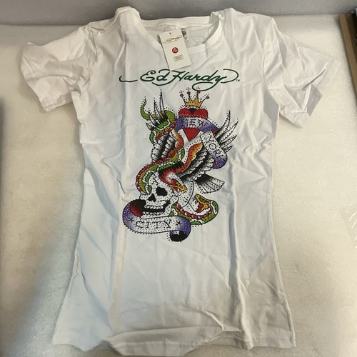 Ed Hardy Christian Audigier New York City Eagle Snake Shirt Women’s XL White - Picture 1 of 9